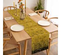 Abstract Stereo Cube Table Runner 13x90 inch Modern Gradient Black Gold Comb Grid Cubes Cotton Linen Dining Table Runner Ideal for Dresser Kitchen Coffee Tables - Machine Washable