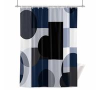 Abstract Stitching Shower Curtain for Bathroom, Blue Black Square Round Visual Art Waterproof Cloth Fabric Bathroom Accessories Set with 12 Rust Proof Plastic Hooks, 56” x 78”