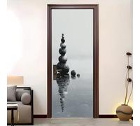 Abstract Stone Elements Waterproof 3D Door Stickers Peel and Stick 95x215 cm, PVC Self-Adhesive Removable Grey Door Murals Poster for Bedroom Living Room Home Decor