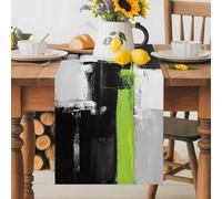 Abstract Street Art Table Runner 14x72 Inches Long Green Black Geometric Graffiti Cotton Linen Table Runner Burlap Style for Dinner Table Party Decor Tabletop Decorations