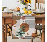 Abstract Stripe Leaf Table Runner 72 Inches Long,Table Runners Kitchen Dining Tables Decoration for Home Party Decor, Boho Orange Brown Style Tables Runner Wedding Dresser Scarf