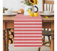 Abstract Stripe Table Runner 13x48 Inches Long Classic Red Point Lines Cotton Linen Table Runner Burlap Style for Dinner Table Party Decor Tabletop Decorations