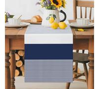 Abstract Stripe Table Runner 13x72 Inches Long Classic Navy Blue Lines Art Cotton Linen Table Runner Burlap Style for Dinner Table Party Decor Tabletop Decorations