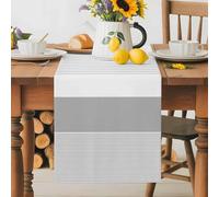 Abstract Stripe Table Runner 13x90 Inches Long Classic Gary Lines Art Cotton Linen Table Runner Burlap Style for Dinner Table Party Decor Tabletop Decorations