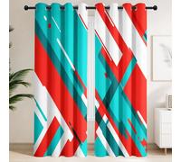 Abstract Stripes Curtains Eyelet Soft Thermal Insulated Blackout Curtain Minimalist Geometric Dynamic Lines Ring Top Drapes for Bedroom Living Room W 55 x D 108 in Drop 2 Panels Red