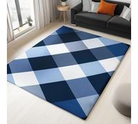 Abstract Stripes Geometric Squares Area Rug 120 x 170 cm, Washable Non-Slip Carpet, Soft Shaggy Short Pile Rug, Large Navy Printed Carpet for Living Room Bedroom Kid's Playing Room
