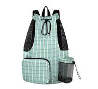 Abstract Strips Plaid Green Drawstring Backpack String Bag For School With Water Bottle Pocket Waterproof
