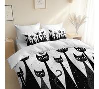 Abstract Style Cat Moon Duvet Cover Set Bedding Sets, King 230 x 220 cm Bedding Set (1x Quilt Cover, 2x Pillowcase) Cozy Bedding White, For All Seasons