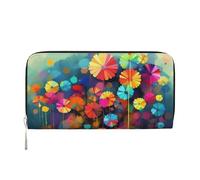 Abstract Style Colorful Flowers Leather Wallet For Women Girl, Zip Around Credit Card Holder Long Pu Wallet Clutch Purse Waterproof Travel Handbag