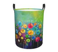 Abstract Style Colorful Flowers Print Laundry Hamper Basket Tall Laundry Basket, Hamper For Blanket Storage For Bedroom