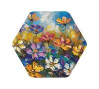 Abstract Style Colorful Flowers Print Leather Coaster Set of 6, Hexagon Coasters Table Decorative Coffee Cup Beverage Coasters Wine Beer Bar Coasters for Hot Drinks Table Protection