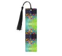 Abstract Style Colorful Flowers Print Wooden Bookmark Bookmarks with Tassels Book Marks for Reading Hardcover Books Notebooks