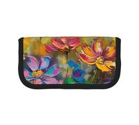 Abstract Style Colorful Flowers Printed Canvas Pencil Case, Spacious Pen Pouch for School, Office and Travel