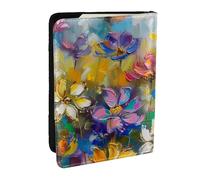 Abstract Style Colorful Flowers Printed Passport Holder - 6.5 x 4.5 Inch RFID Blocking Travel Wallet,Stylish Passport Cover,Lightweight Document Organizer for Cards