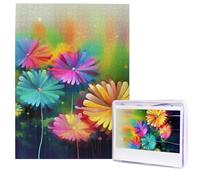 Abstract Style Colorful Flowers Puzzles from Photos 500 Pieces Personalized Wooden Puzzle Challenging Jigsaw Puzzles for Adults Custom Picture Puzzle Gifts for Family Wedding Friend