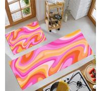 Abstract Style Kitchen Rugs Runner Set of 2, Flowing Wave Lines Anti Fatigue Kitchen Floor Mat for Home Decoration Office Colorful Non Slip Kitchen Rug Set Comfort Standing Mats - 44x75cm+44x120cm