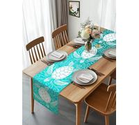 Abstract Summer Sea Turtle Table Runner 108 Inches Long, Ocean Creature on Teal Washable Table Runners Heat-Insulation Kitchen Dining Table Decorations for Home Party Decor 13x108in