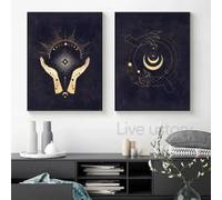 Abstract Sun and Moon Celestial Minimalist Wall Art Print Canvas Painting Posters for Living Room Modern Decor(70x100cmx2/Frameless)