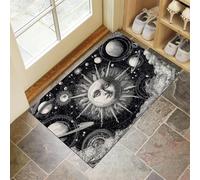 Abstract Sun Door Mats 45 X 75 Cm, Washable Indoor Doormat Tpr Non-Slip, Dirt Trapper Front Door Mat Inside, Clouds, Planets Absorbent Entrance Rug For Entryway, Pets And Dogs - Black