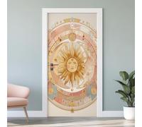 Abstract Sun Moon Door Mural, Universe Star Map Sundial Murals Stickers 90x200 cm, Tarot Astrology 3D Door Stickers Vinyl Self-Adhesive Peel and Stick Bedroom Living Room Door Decoration L4j33