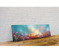 Abstract Sunburst Wildflower Panoramic Canvas Wall Art - Framed Floral Picture Print for Living Room, Dining Room, Home Décor - Ready to Hang, Gift for Her or Him
