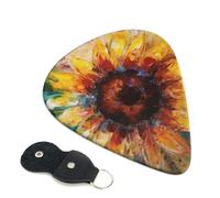 Abstract Sunflower Multicolor Guitar Picks 6 Pcs, 0.96mm Thickness Celluloid Plectrum with Leather Picks Holder, Personalized Guitar Pick for Bass Electric Acoustic Guitars Lovers Gift