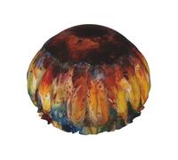 Abstract Sunflower Multicolor Shower Cap for Women Reusable Waterproof Shower Bonnet Washable Elastic Band Bath Hair Hat Double Layered Bath Cap Extra Large for Long Hair