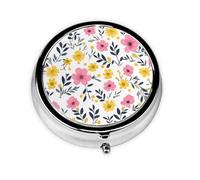 Abstract Sunflower Poppy Flower Round Pill Box with 3 Compartments, Mini Metal Pill Organizer for Purse or Pocket, Lightweight Portable for Daily Use Gifts Travel