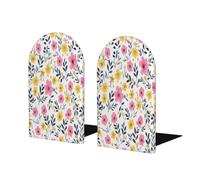 Abstract Sunflower Poppy Flower Wood Bookends for Shelves, Heavy Duty Wood Book Holder with Non-Slip Base, Decorative Book Organizer for Office Home Library Study Room Bedroom