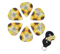 Abstract Sunflowers Guitar Picks 6 Pack, 0.71mm Thickness Celluloid Bass Pick with Leather Guitar Pick Holder Keychain Abstract Art Pics Plectrum for Acoustic Electric Guitar, Ukulele, Bass