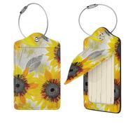 Abstract Sunflowers Luggage Tag 2 PCS PU Leather Suitcase Tags Identifiers Travel Tags with Privacy Protection and Stainless Steel Loop Luggage Bag Tag for Women Men