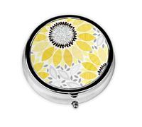 Abstract Sunflowers This Small, Round, Three-Compartment Travel Pill Box is Perfect for Storing Daily medications, Vitamins, and on-The-go.