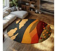 Abstract Sunset Field Pattern Round Area Rug 180cm - Modern Floral Soft Circular Rugs Flowers Washable for Foyer Entryway Kitchen Nursery