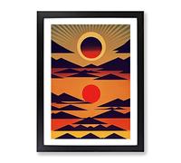 Abstract Sunset Over Mountains No.3 Framed Print | A4 Black Framed Wall Art | Ready to Hang | Abstract Landscape Picture | Living Room Bedroom Lounge Office