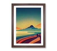 Abstract Sunset Over Mountains No.4 Framed Print | A3 Walnut Framed Wall Art | Ready to Hang | Abstract Landscape Picture | Living Room Bedroom Lounge Office