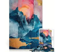 Abstract Sunset Over Teal Mountains 1000-piece Puzzle for Teenagers Pastime Game Snug Connection Home Play Premium Gift (50x75cm)