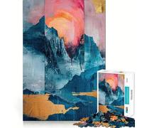 Abstract Sunset Over Teal Mountains Jigsaw for Teenagers 1000 Pieces Sharp Mind Restful Game Family Pastime Room Decor (38x26cm)