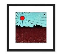 Abstract Surreal Landscape Red Sunset On Crop Field Painting Square Wooden Framed Wall Art Print Picture 8X8 Inch Artery8 Black One Size