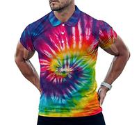 Abstract Swirl Design Tie Dye Polo Shirt for Men Collared Short Sleeve T Shirt Golf Shirt Slim Fit Tee Top 2XL