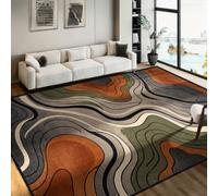 Abstract Swirl Rug for The Living Room, 160x200cm Optical Illusion Rugs | Modern 3D Linear Rug Soft, Low-Pile, Non-Shedding Carpet for Lounge, Bedroom Dining Room (Green, Brown, Grey)