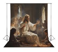 Abstract Swirling Jesus Walking on Water Canvas Painting Poster - Elegant Christian Art Gift Spiritual Modern Wall Decor, Jesus Art, Jesus Walking 1 Photography Cloth56x98inch(142x250cm)