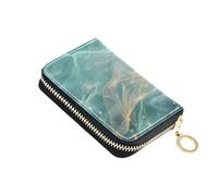 Abstract Swirling Mist Golden Teal Wallet Women Leather RFID Blocking Credit Card Holders Fun Zipper Wallet with Coin Pouch