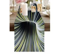 Abstract Table Runner 13 x 108 Inch, Lemon Yellow White Linear Warp Optical Tunnel Concentric Line Washable Cotton Linen Dining Table Runner Tabletop Decorations for Restaurant Home Kitchen Party