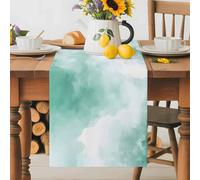 Abstract Table Runner 13x36 Inches Long Watercolor Green Gradient Clouds Sky Cotton Linen Table Runner Burlap Style for Dinner Table Party Decor Tabletop Decorations