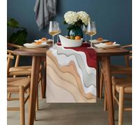 Abstract Table Runner 13x60 inch Red Gradient Ocean Beach Waves Cotton Linen Dining Table Runner Ideal for Dresser Kitchen Coffee Tables - Machine Washable