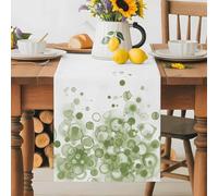 Abstract Table Runner 13x72 Inches Long Green Gradient Watercolors Ink Points Minimalist Style Cotton Linen Table Runner Burlap Style for Dinner Table Party Decor Tabletop Decorations