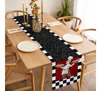 Abstract Table Runner 13x90 inch Cartoon Style Chef Bread White Black Checkered Border Cotton Linen Dining Table Runner Ideal for Dresser Kitchen Coffee Tables - Machine Washable