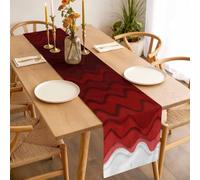 Abstract Table Runner 13x90 inch Red White Gradient Ocean Waves Cotton Linen Dining Table Runner Ideal for Dresser Kitchen Coffee Tables - Machine Washable