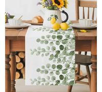 Abstract Table Runner 18x72 Inches Long Country Sage Green Eucalyptus Flora Plant Cotton Linen Table Runner Burlap Style for Dinner Table Party Decor Tabletop Decorations