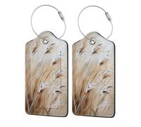 Abstract Tall Grasses Brown and White Luggage Tag for Suitcase 2 Pack Leather Luggage Tag with Privacy Flap Name Id Label and Metal Loop for Women Men Travel